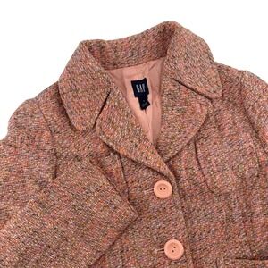 GAP‎ Women's Pink Orange Tweed Wool Blend Blazer Jacket Size Small Y2K